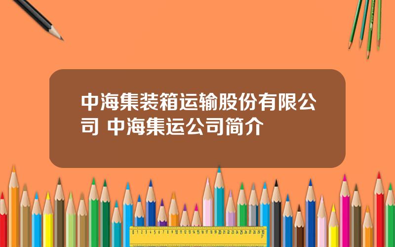 中海集装箱运输股份有限公司 中海集运公司简介